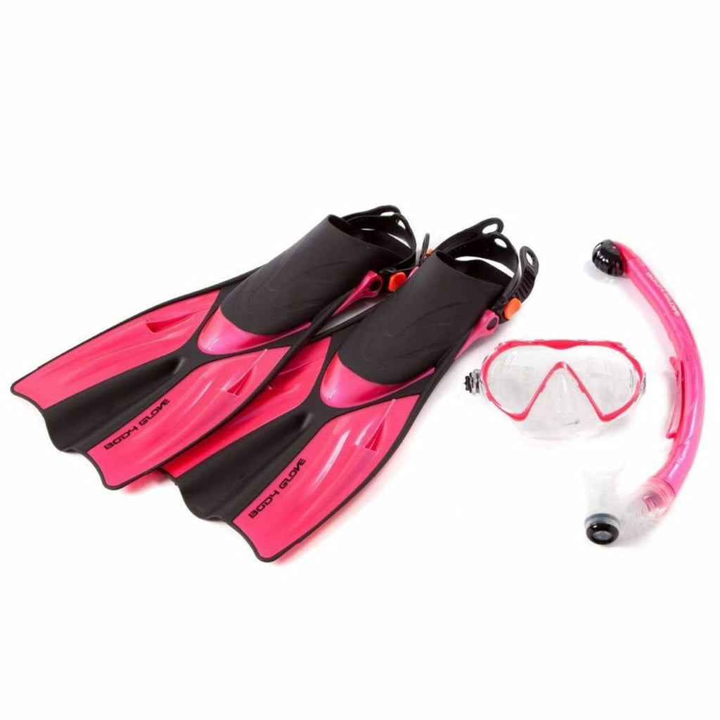 BODYGLOVE ADULT MASK FINS DRY SNORKEL SET FULL + BAG - SILICONE- Size UK 8-10.5